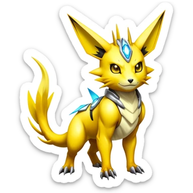 Shiny Futuristic Colorful Cyber-Raichu-Renamon-Zeraora-hybrid-creature sticker