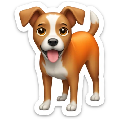 Brown dog that looks like a deer wearing orange coat sticker