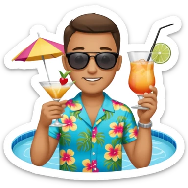 Male pool party with cocktails head sticker