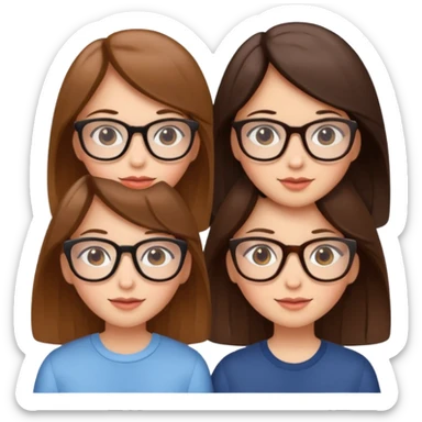three girls, two brunettes and one light brown-haired with glasses sticker