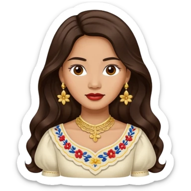 Filipino woman with long dark wavy hair parted in the middle wearing a traditional filipiniana sticker