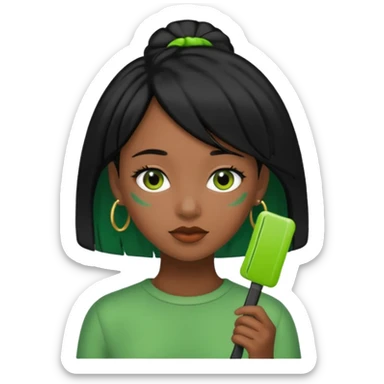 black girl with black hair and green color hairclip sticker