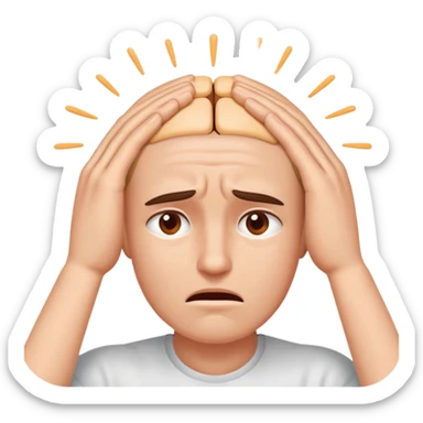 a headache hands on the  top of the head a pain expresion sticker