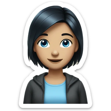 Smiling girl with black hair and blue eyes sticker