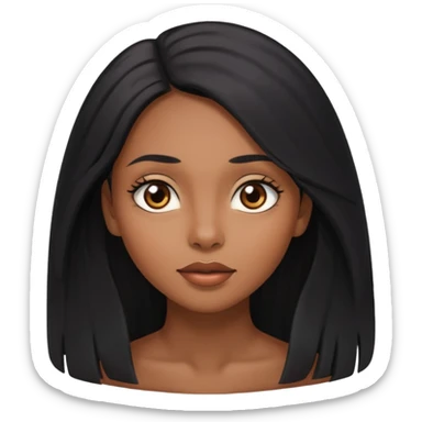 pretty brown skin woman with long black hair and brown eyes looking up sticker