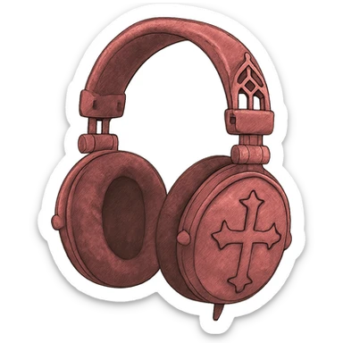 pink gothic headphones with velvet texture and cross motifs sticker