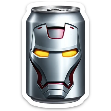 a can of a drink of iron man sticker