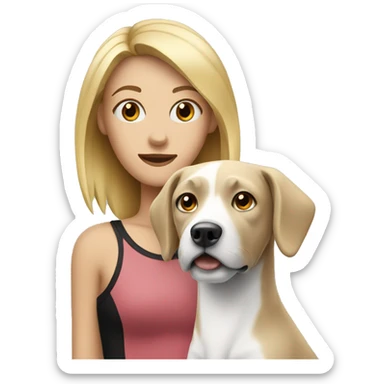 Blond woman near a white and black dog  sticker