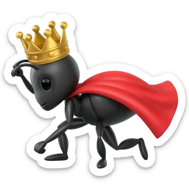 Ant doing superhero pose, without cape, but with the minimal features of an ant, wearing only golden crown sticker