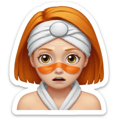 scared ginger girl with bath towels and eye patches sticker