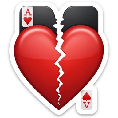 A ace of hearts playing card with a broken heart sticker