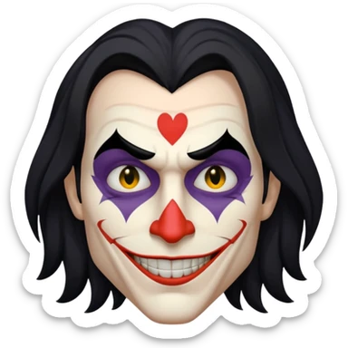 Faça uma pessoa com cabelo preto e pouco grande com cara de coringa sticker