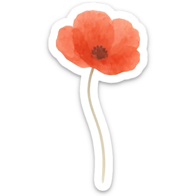 poppy flower, bright red, fine stem, no background sticker
