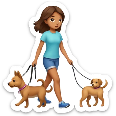 dog walking girl on leash sticker