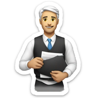 white Tendend who hold an signed contract in his arms sticker