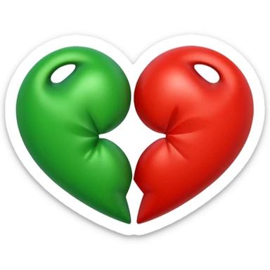 two hearts orbiting each other. one is red, the other is green sticker