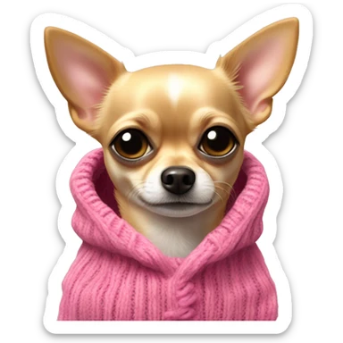 long dirty greasy haired blonde chihuahua in a huge pink sweater sticker