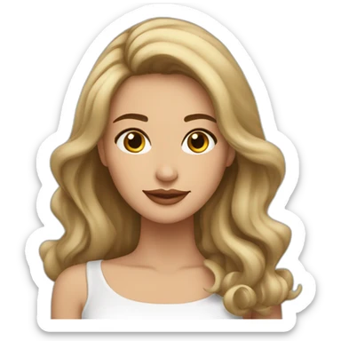 Mujer blanca cabello largo medio cafe rulos sticker
