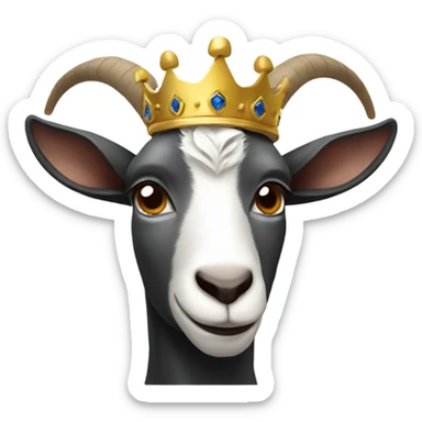 Goat with horns wearing black hoodie and a royal crown sticker