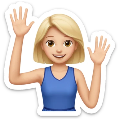 A girl in a jersey dress, waving both arms in pure joy. sticker