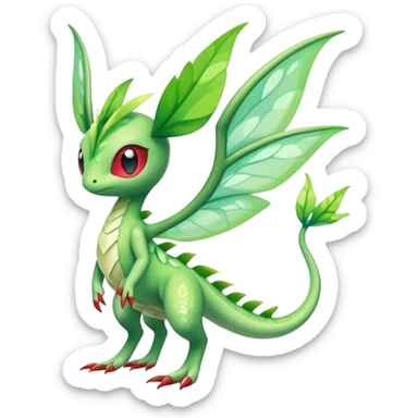 Sparkly White And Green Natural Flowery Colorful Flygon-Celebi-Fakémon-hybrid-creature (full body)  sticker