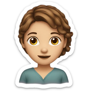 a girl with brown hair using the notebook sticker