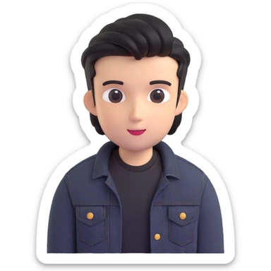 face from photo, wearing black t-shirt and black denim jacket sticker