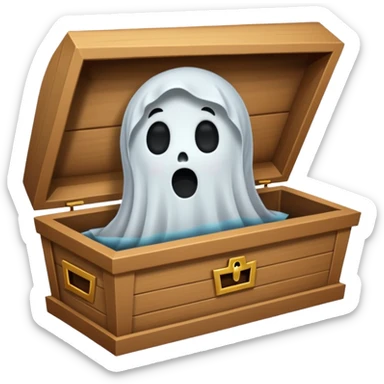 Cartoon ghost peeking from coffin cartoon-style/cute and transparent for a sticker.
 sticker