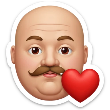 Fat guy bald head mustache kissing heart sticker