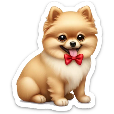 Pomeranian dog puppy with red bow collar sticker