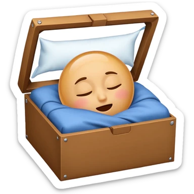 emoji of sleeping box, box is brown colored, open and empty, with a tiny Zzz bubble sticker