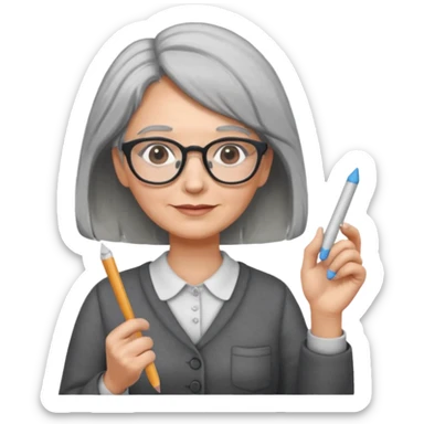 woman teacher, old, wearing glasses, hold chalk on hand sticker