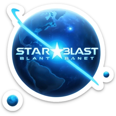 The image is a sci-fi poster with glowing blue text that reads “STAR BLAST.” A bright blue planet or star glows at the bottom, giving the design a futuristic, space-themed look. dont foget the text  sticker