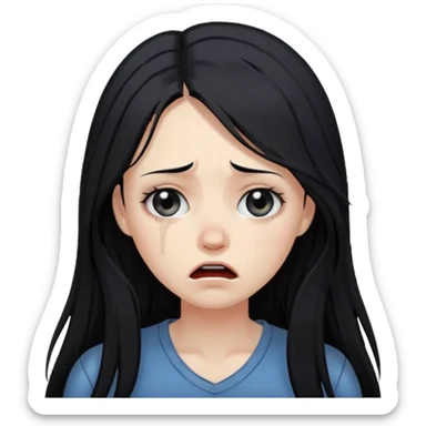 emoji of a woman with long black hair, distressed, emotional breakdown, expressive face sticker