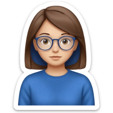 A girl with straight brown hairs and beige roundish glasses sticker