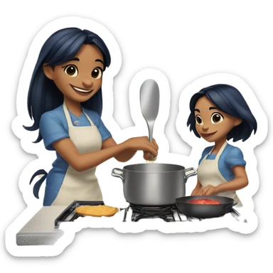Lilo & Stitch cooking together  sticker