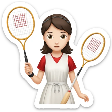 ancient hanbook girl with 1 badminton racket sticker