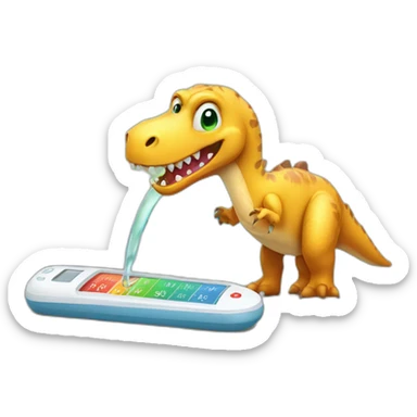 sick dinosaur with thermometer sticker