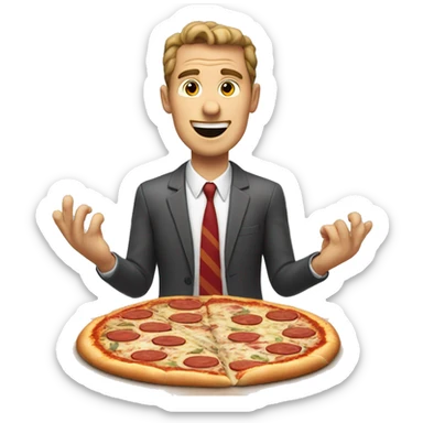 A white man with more fingers than normal, making a pizza. Speech bubble over him saying “welcome to the pizz-biss!” sticker