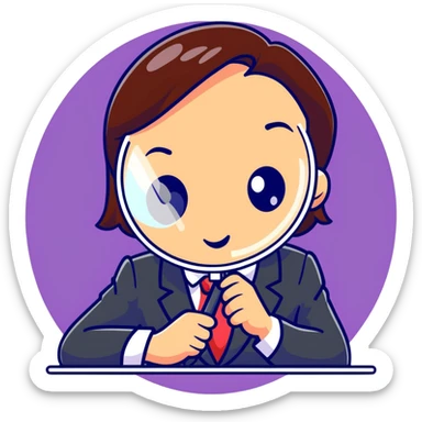 girl detective in a suit, peering through a magnifying glass, inquisitive expression sticker