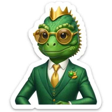 rich capitalist iguana king gold sunglasses sticker