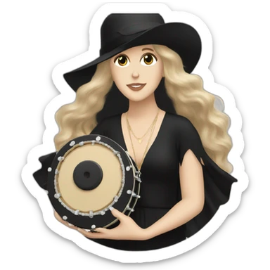 Stevie nicks in black holding a tambourine sticker