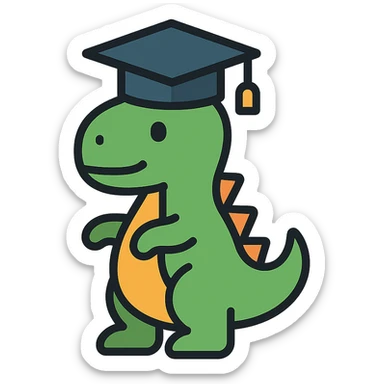 dinosaurio con gorro de grado, estilo icono lineal colorido sticker