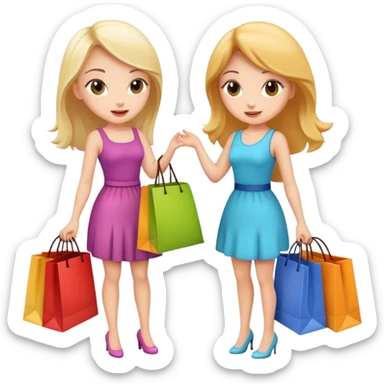Two cartoon girls exchanging shopping bags with each other sticker