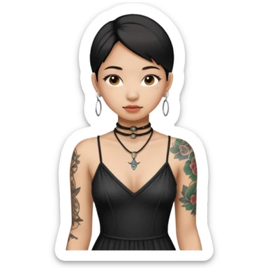 asian girl with neck tattoo and 2 string dress sticker