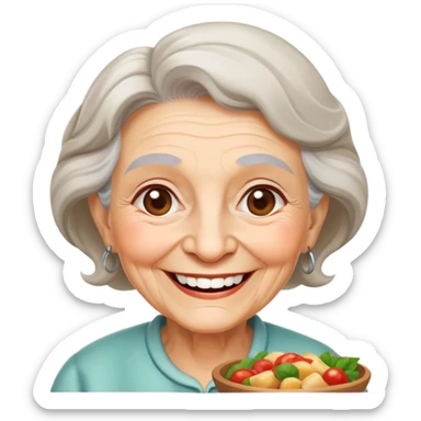 happy elderly grandmother smiling with delicious homemade food sticker