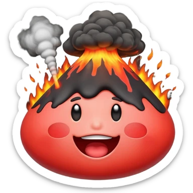 can i have an image of an red faced emoji with a small vocano th the top of its head erupting sticker