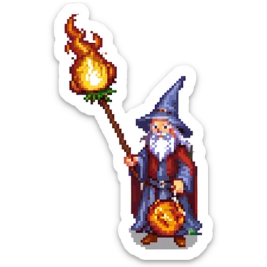 A D&D wizard casting a fireball from a staff with the text "иди нахуй" with a dark background sticker