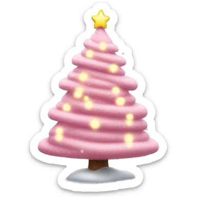 Snowy pink Christmas tree with colorful string lights sticker