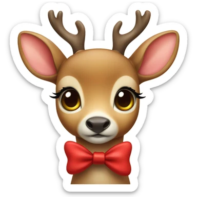 Cute deer with big eyelashes and red bow sticker